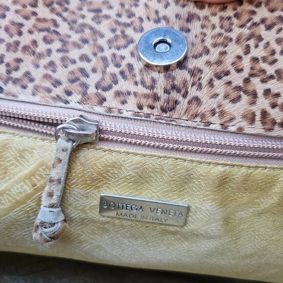 Vintage BOTTEGA VENETA Handbag Brown Animal Print Tote Bag Made in Italy Auth - Picture 10 of 11